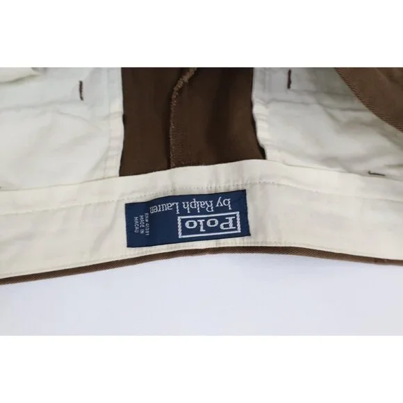 Vintage 90s Ralph Lauren Mens 36x30 Faded Wide Leg Chino Pants Brown Cotton